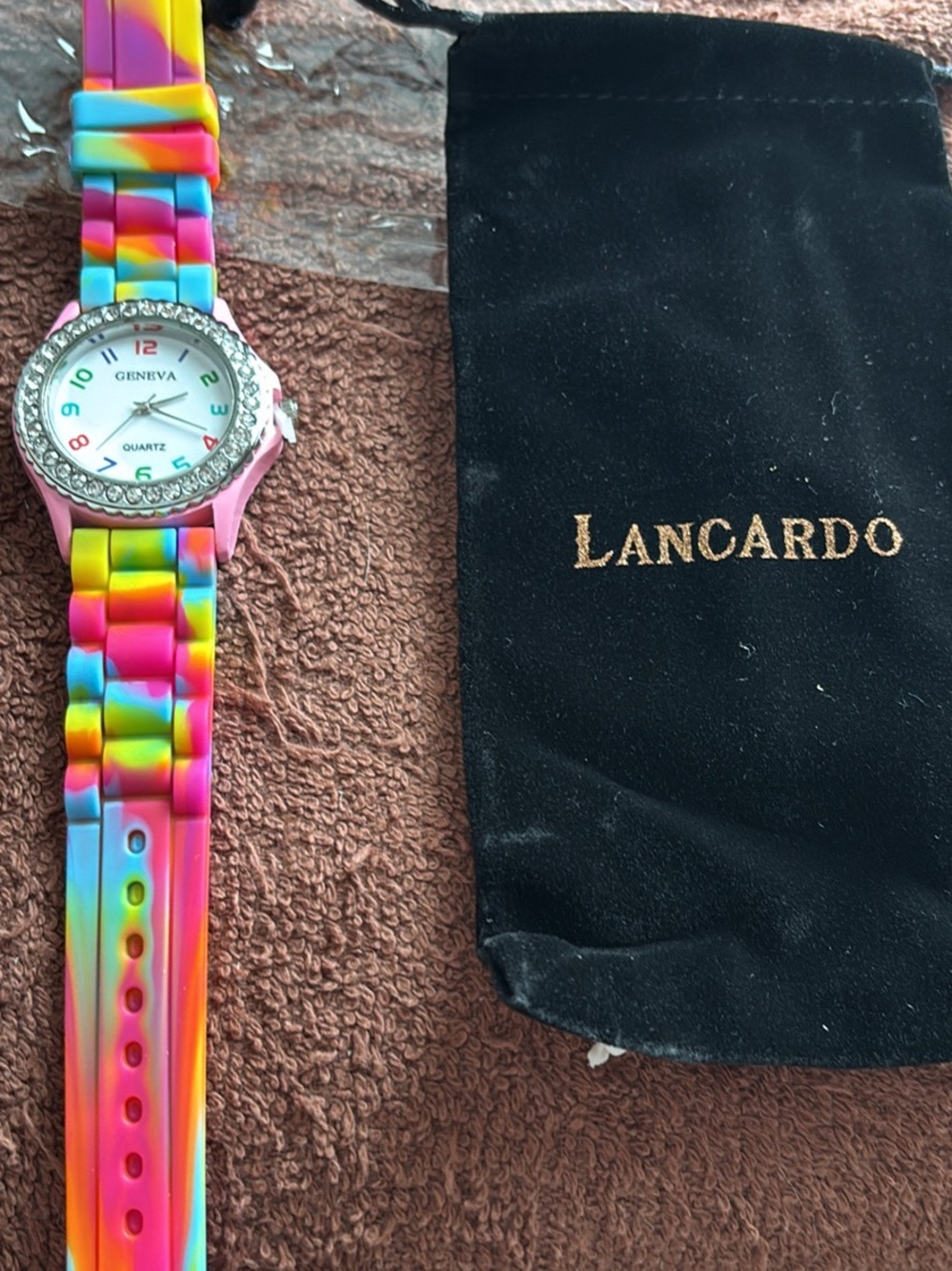 Geneva Kids Rainbow Silicone Watch with Crystal Bezel